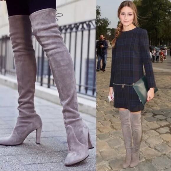 Stuart Weitzman Highland Boots Over the Knee Thigh High Gray Block Heel sz 38 - Picture 5 of 16